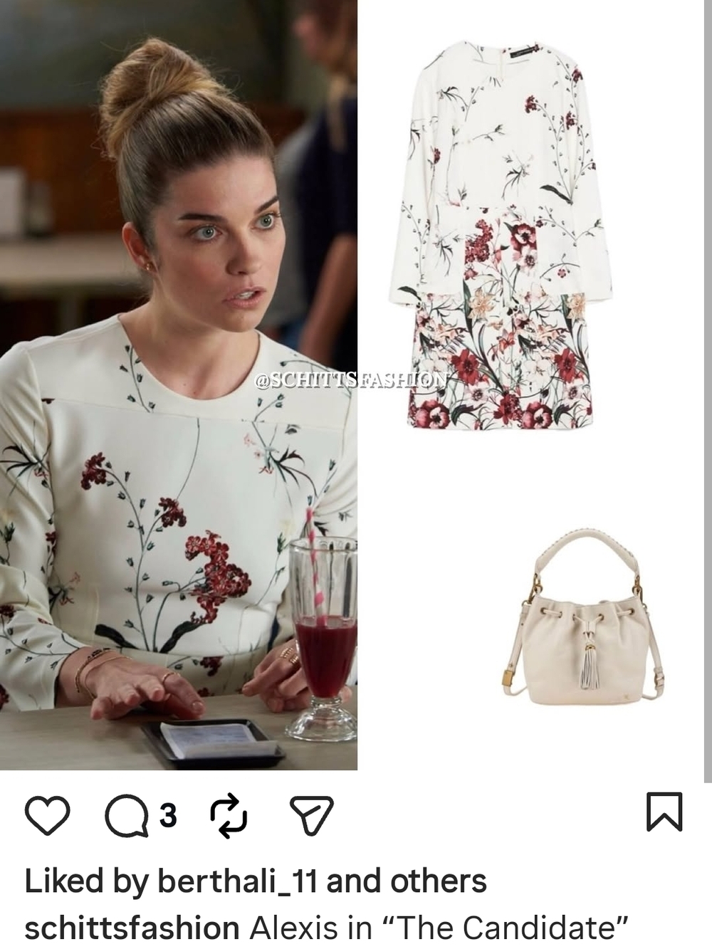 Zara White Floral Midi Dress with Burgundy and Green Print